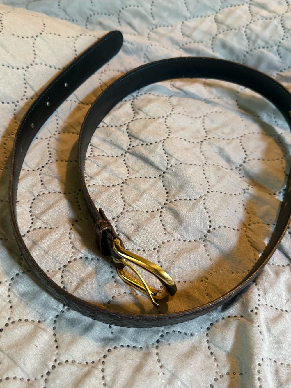 Vintage Women’s Genuine Snakeskin Black Belt With Gold Tone Hardware‎ Med 37”